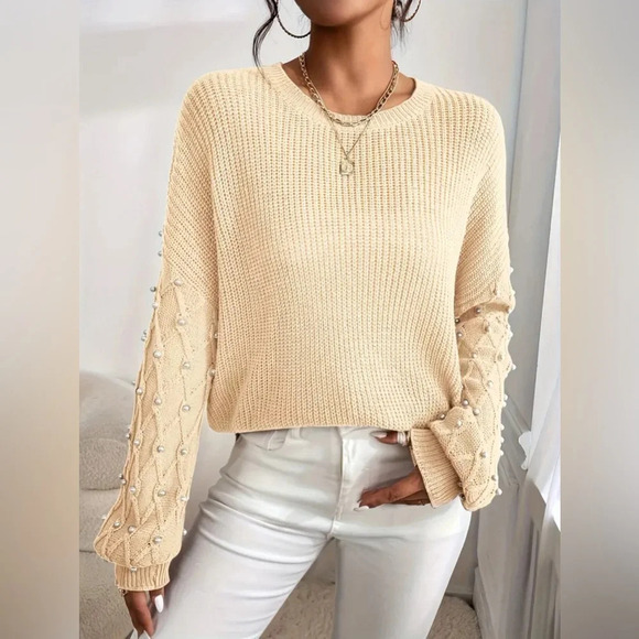 Beaded Crew Neck Pullover Sweater (2 colors) - Picture 4 of 5